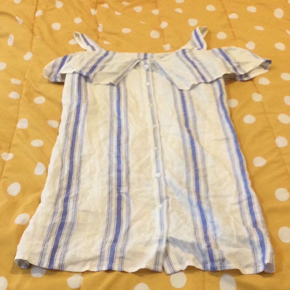 Forever 21 White linen dress, OFF THE SHOULDER striped DRESS, Size Small